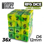 36x D6 12mm Dice - Lime Swirl
