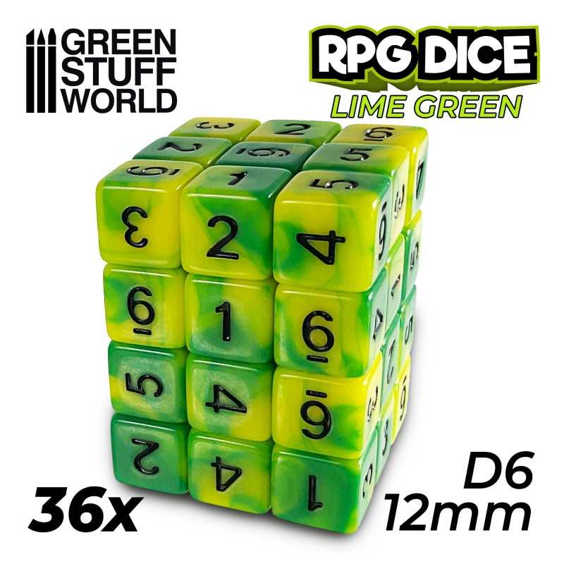 36x D6 12mm Dice - Lime Swirl | D6 Dice