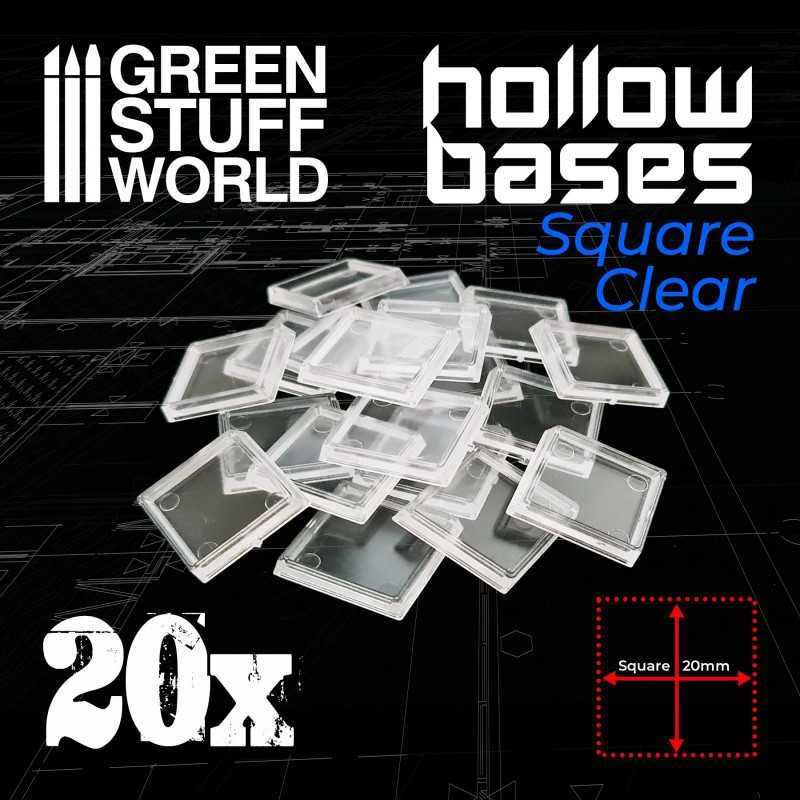 Plastic CLEAR Square Hollow Base 20mm | Miniature Square Plastic Bases