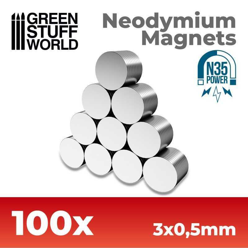 Neodymium Magnets 3x0'5mm - 100 units (N35) | Magnets N35