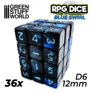 36x D6 12mm Dice - Blue Swirl | D6 Dice