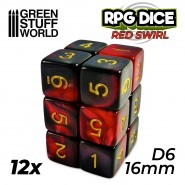 12x D6 16mm Dice - Red Swirl | D6 Dice