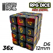 36x D6 12mm Dice - Red Swirl | D6 Dice