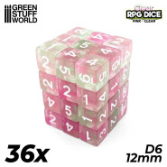 36x D6 12mm 骰子 - 透明粉色 - D6骰子