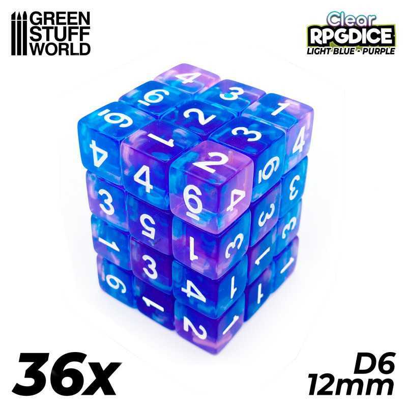 36x D6 12mm 骰子 - 淺藍 - 紫色 - D6骰子