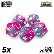 5x D20 20mm Dice - Pink - Grey | D20 Dice