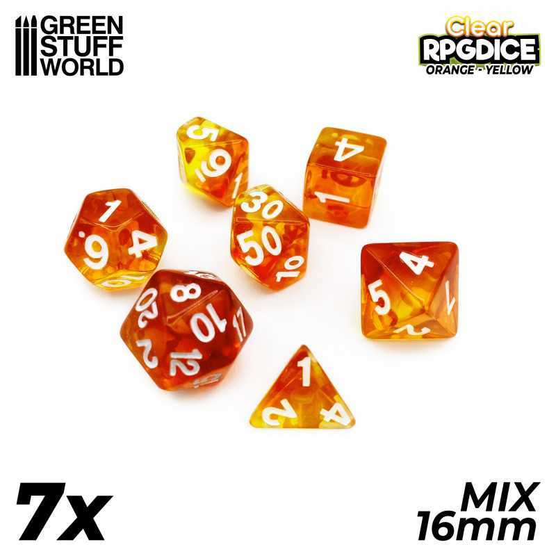 7x Mix 16mm 骰子 - 橙黃色 - DnD 骰子