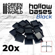 Hollow Black Plastic Bases - Square 20 mm | Miniature Square Plastic Bases