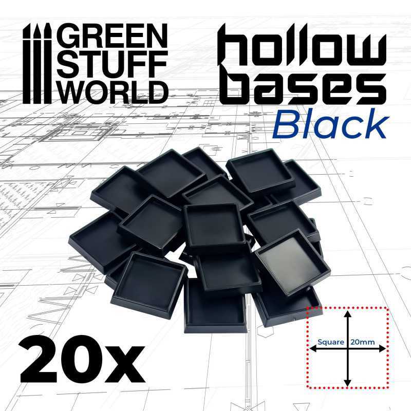 Hollow Black Plastic Bases - Square 20 mm | Miniature Square Plastic Bases