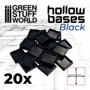 Hollow Black Plastic Bases - Square 25 mm | Miniature Square Plastic Bases