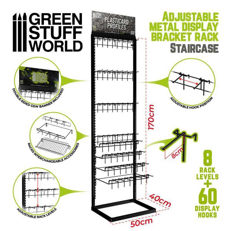 GSW 可调节金属展示架 - 阶梯式 - 金属店铺展示架