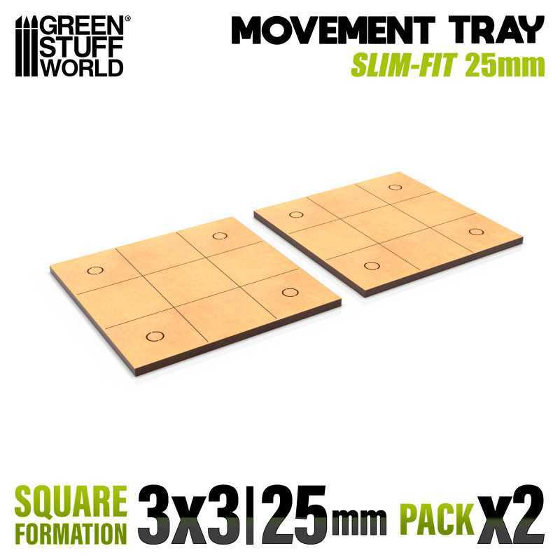 MDF Movement Trays - Slimfit Square 25 mm 3x3 | Movement Trays
