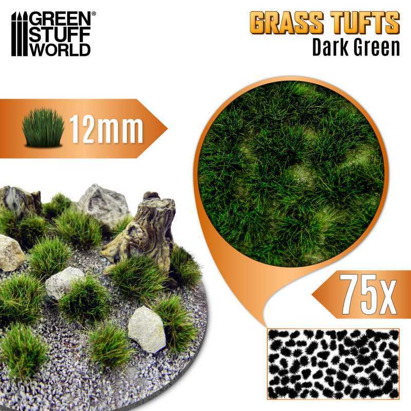 Grass TUFTS - 12mm self-adhesive - DARK GREEN | 12 mm Grass Tufts