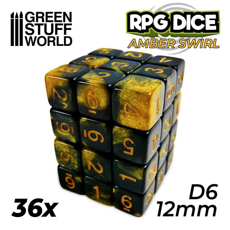 36x D6 12mm Dice - Amber Swirl | D6 Dice