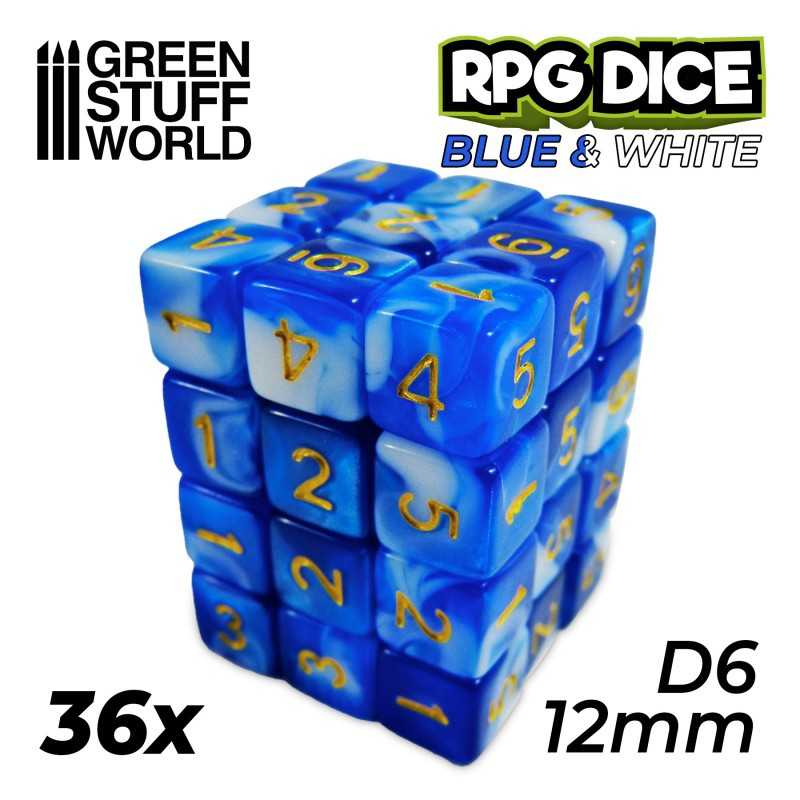 36x D6 12mm Dice - Blue White | D6 Dice