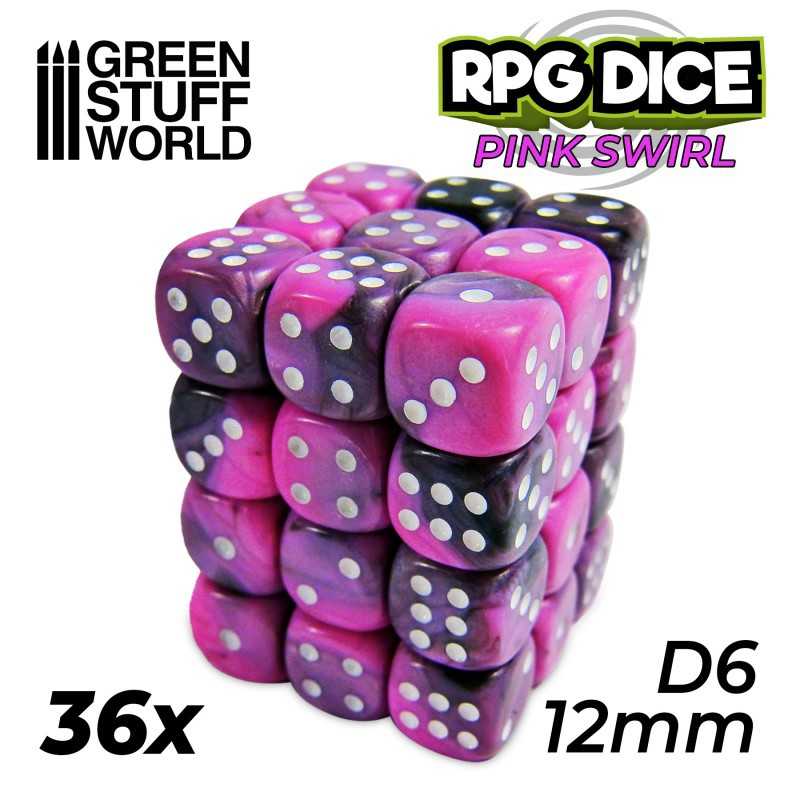 36x D6 12mm Dice - Pink Swirl | D6 Dice