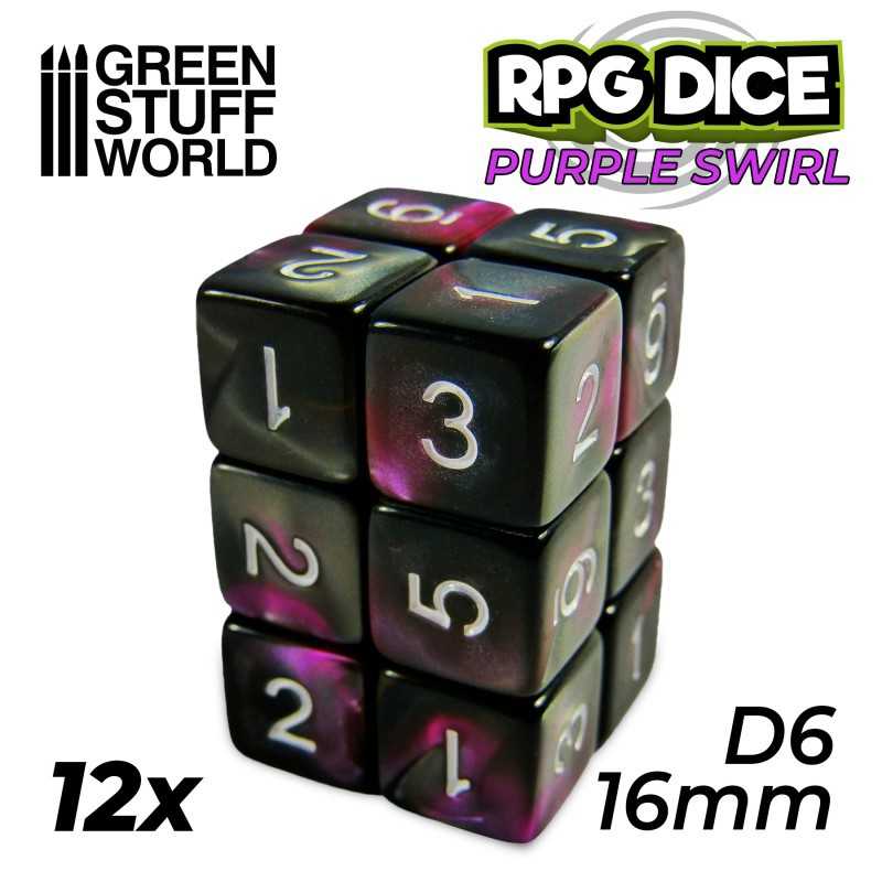 12x D6 16mm 骰子 - 大理石紫 - D6骰子