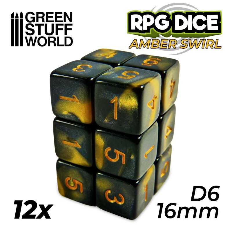 12x D6 16mm Dice - Amber Swirl | D6 Dice