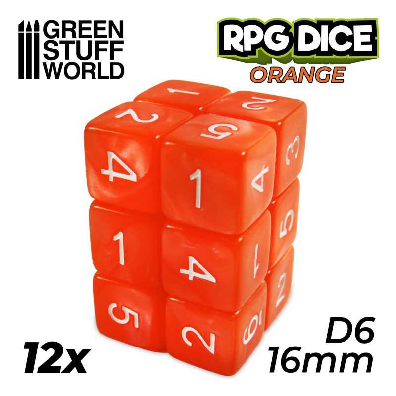 12x D6 16mm Dice - Orange | D6 Dice