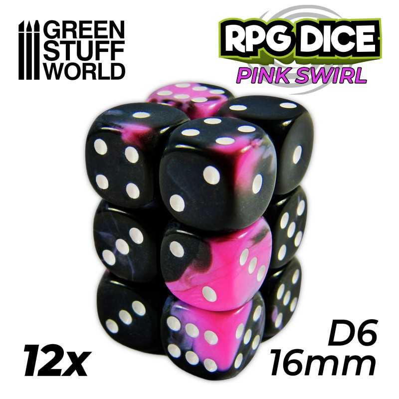 12x D6 16mm Dice - Pink Swirl | D6 Dice