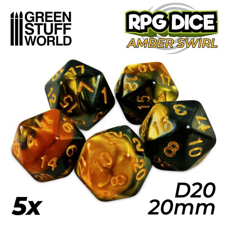 5x D20 20mm Dice - Amber Swirl | D20 Dice