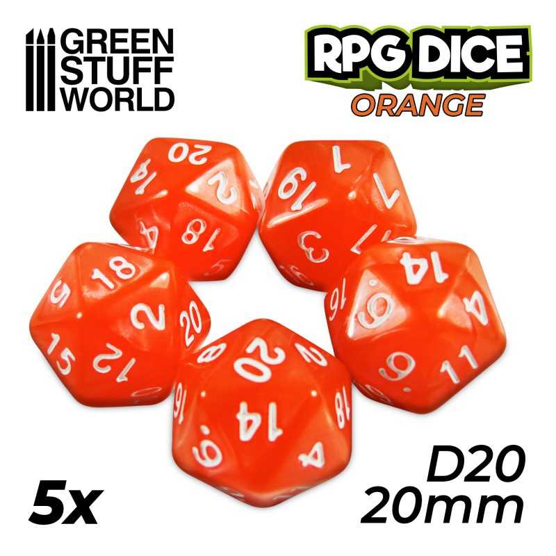 5x D20 20mm Dice - Orange | D20 Dice