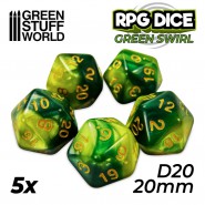 5x D20 20mm Dice - Green Swirl