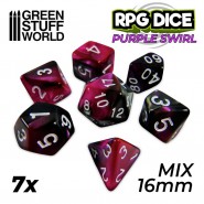 7x Mix 16mm Dice - Purple Swirl