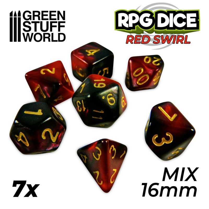7x Mix 16mm Dice - Red Swirl | DnD dice set