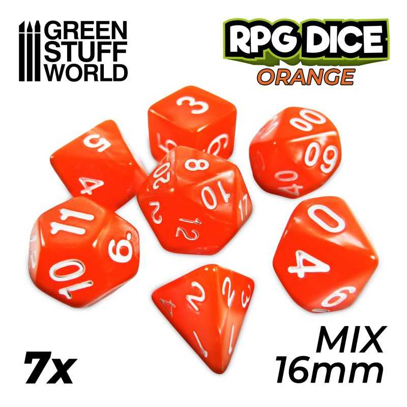 7x Mix 16mm Dice - Orange | DnD dice set
