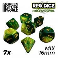 7x Mix 16mm Dice - Green Swirl