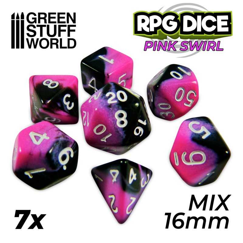 7x Mix 16mm Dice - Pink Swirl | DnD dice set