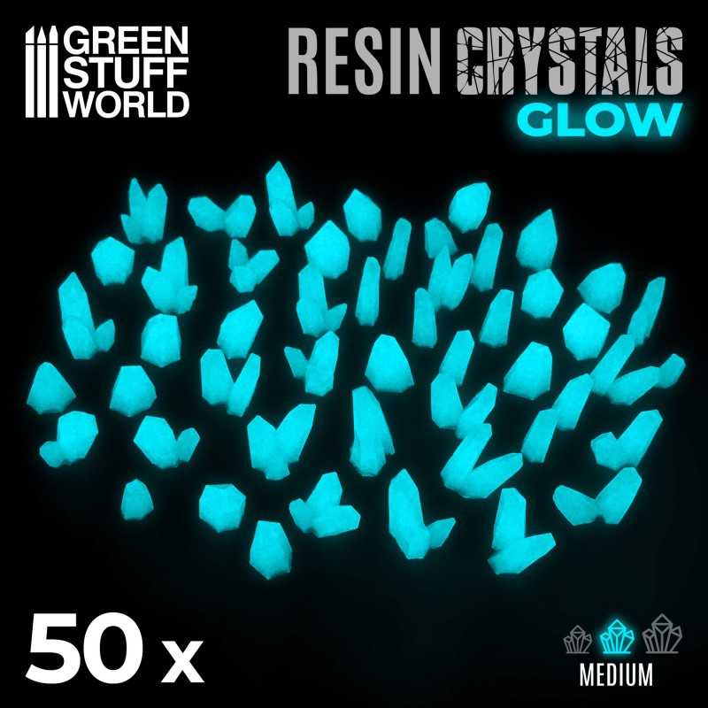 綠松石色樹脂晶體(夜光) - 中 - 透明樹脂
