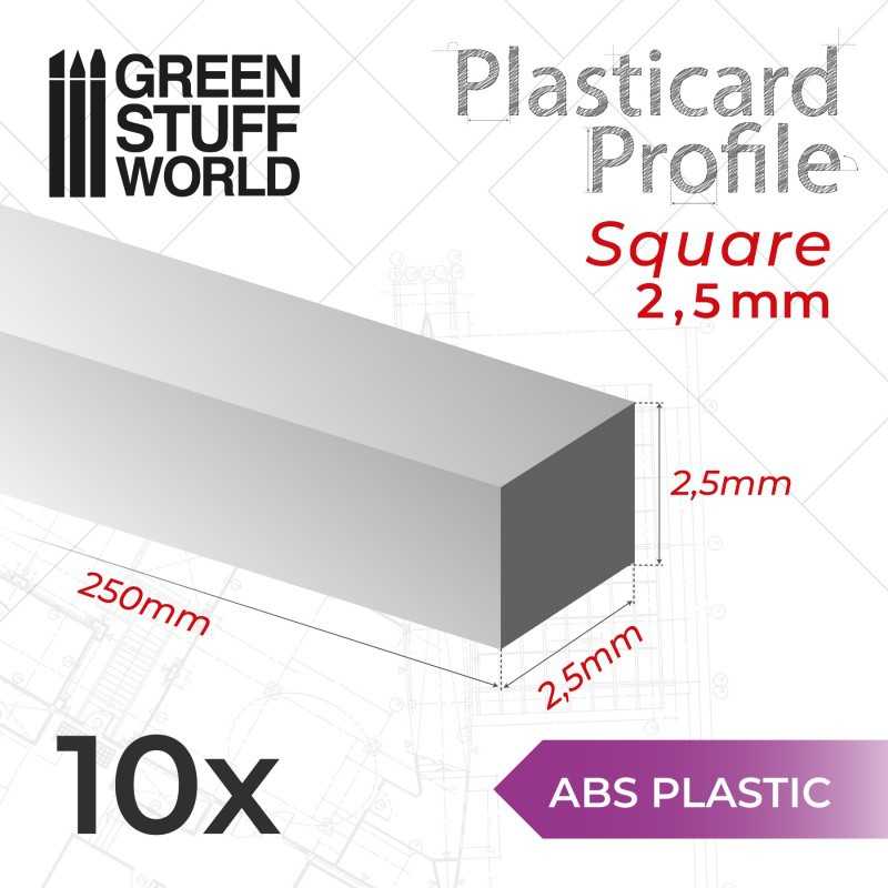 Plasticard正方形棒材 2.5mm - 方形