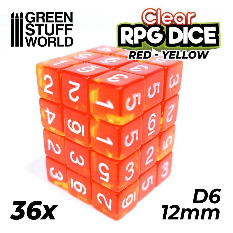 36x D6 12mm Dice - Clear Red/Yellow | D6 Dice