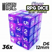 36x D6 12mm Dice - Clear Blue/Purple | D6 Dice