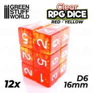 12x D6 16mm Dice - Clear Red/Yellow | D6 Dice