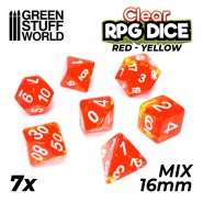 7x Mix 16mm Dice - Clear Red/Yellow | DnD dice set