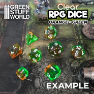 7x Mix 16mm Dice - Clear Orange/Green | DnD dice set