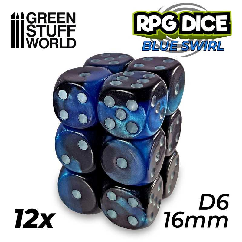 12x D6 16mm Dice - Blue Swirl | D6 Dice